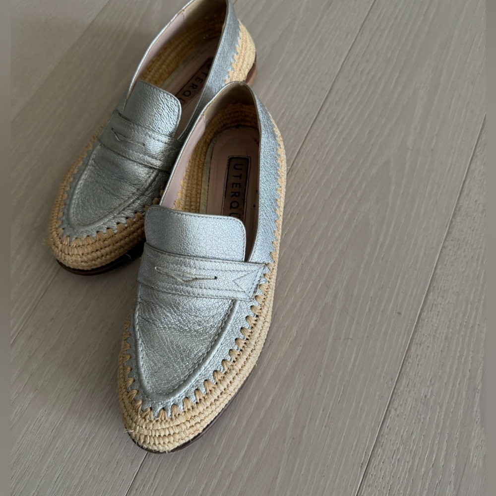 Silver leather loafers Uterque